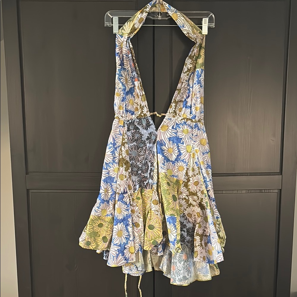 Floral Halter Dress with Blue and Green Accents